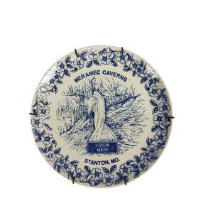 Meramec Caverns Souvenir Plate Virgin Mary Stanton MO Ceramic Floral 1987